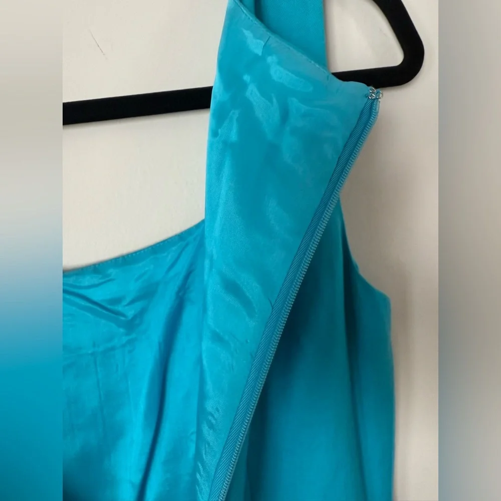 Vintage 80s 90s Adriana Papell Turquoise Fitted Linen Side Tie Gorgeous Dress - Picture 15 of 15